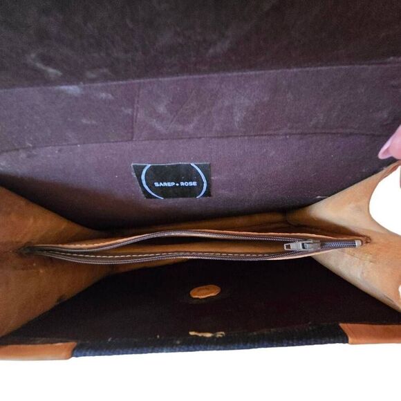 Sarep + Rose Womens Genuine Leather Handwoven Fabric Top Handle Handbag Brown - Picture 5 of 10